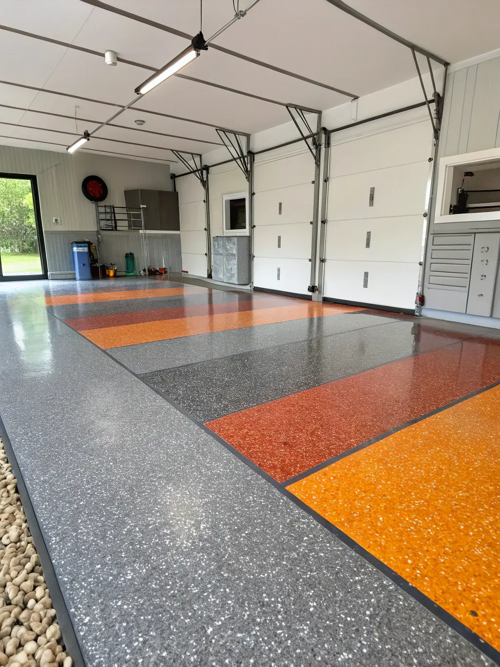 A close-up of various flake epoxy color samples, showcasing the wide range of customization options available.